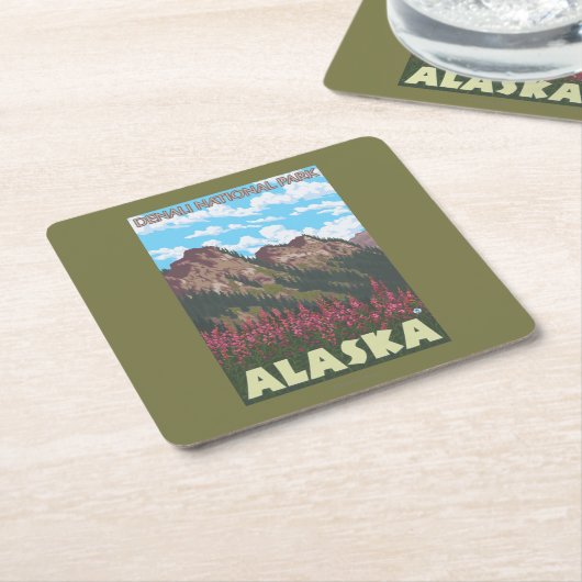 Fireweed & Mountains - Denali Nat'l Park Kartonnen Onderzetters (Schuin)