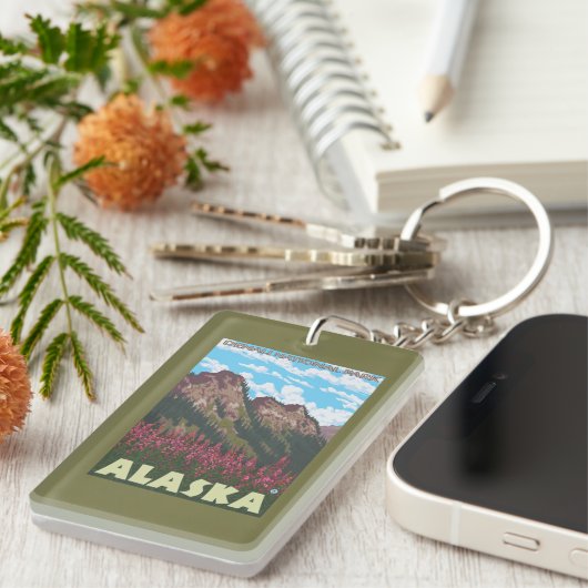 Fireweed & Mountains - Denali Nat'l Park Sleutelhanger (Voorkant Rechts)