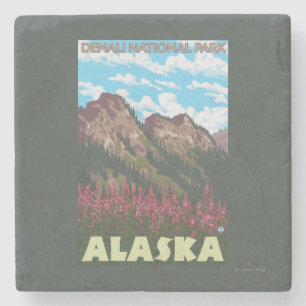 Fireweed & Mountains - Denali Nat'l Park Stenen Onderzetter
