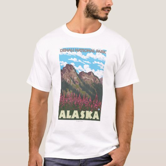 Fireweed & Mountains - Denali Nat'l Park T-shirt (Voorkant)
