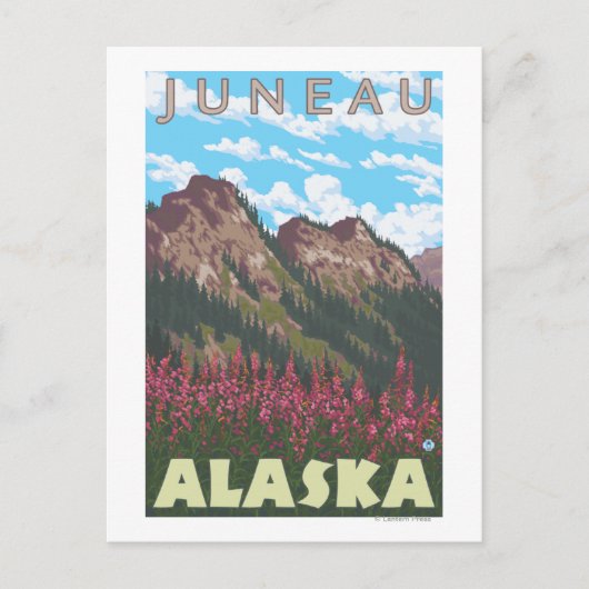 Fireweed & Mountains - Juneau, Alaska Briefkaart (Voorkant)