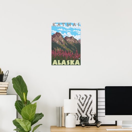 Fireweed & Mountains - Katmai, Alaska Poster (Thuiskantoor)