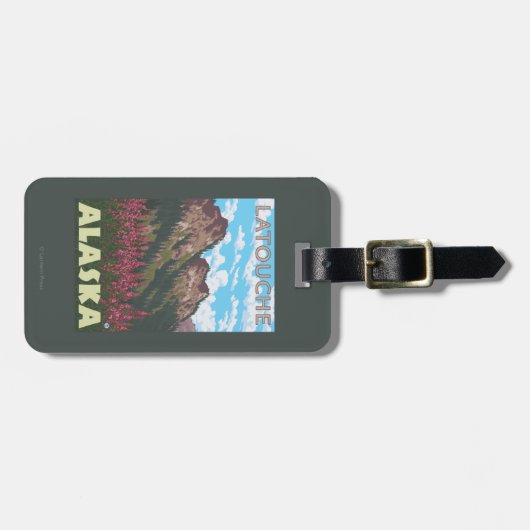 Fireweed & Mountains - Latouche, Alaska Bagagelabel (Voorkant horizontaal)