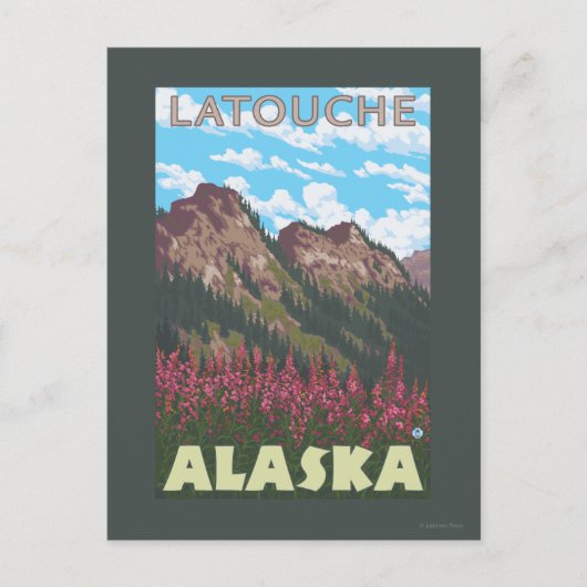 Fireweed & Mountains - Latouche, Alaska Briefkaart (Voorkant)