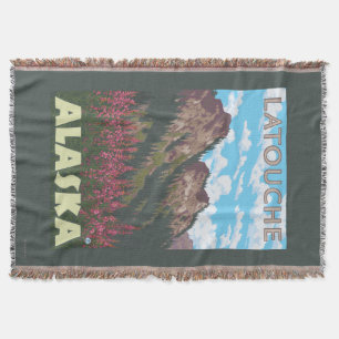 Fireweed & Mountains - Latouche, Alaska Deken