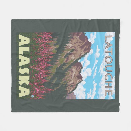 Fireweed & Mountains - Latouche, Alaska Fleece Deken (Voorkant (Horizontaal))