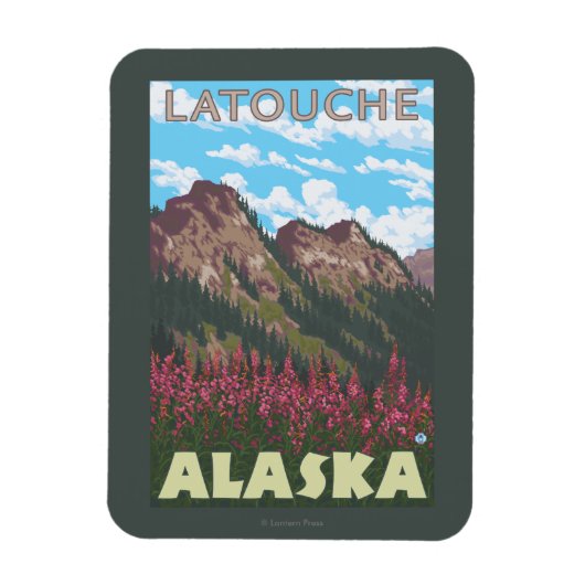 Fireweed & Mountains - Latouche, Alaska Magneet (Verticaal)