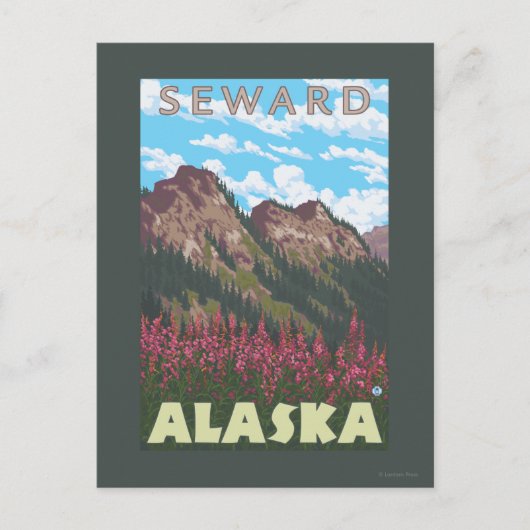 Fireweed & Mountains - Seward, Alaska Briefkaart (Voorkant)
