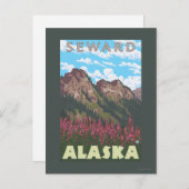 Fireweed & Mountains - Seward, Alaska Briefkaart (Voorkant / Achterkant)
