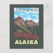 Fireweed & Mountains - Seward, Alaska Briefkaart (Voorkant)