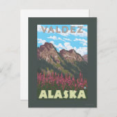 Fireweed & Mountains - Valdez, Alaska Briefkaart (Voorkant / Achterkant)