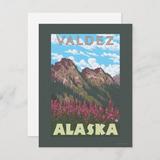 Fireweed & Mountains - Valdez, Alaska Briefkaart (Voorkant / Achterkant)