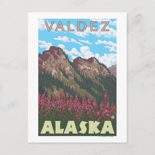 Fireweed & Mountains - Valdez, Alaska Briefkaart (Voorkant)