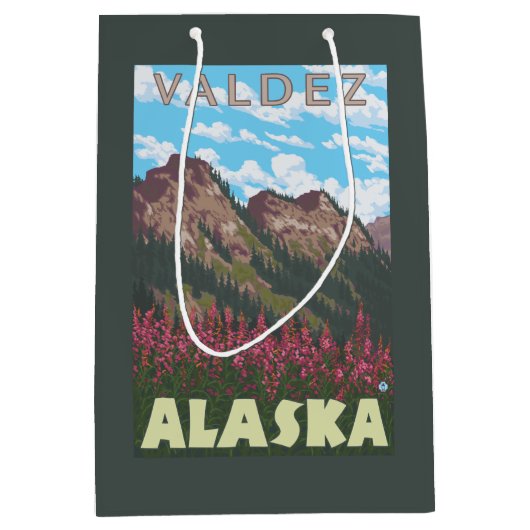 Fireweed & Mountains - Valdez, Alaska Medium Cadeauzakje (Voorkant)