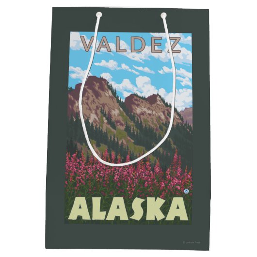 Fireweed & Mountains - Valdez, Alaska Medium Cadeauzakje (Achterkant)