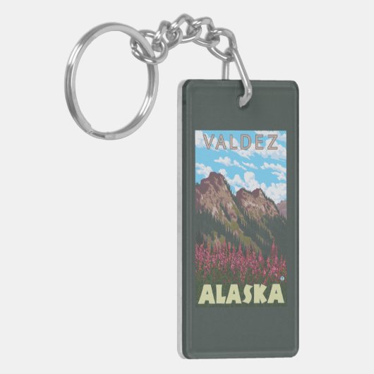 Fireweed & Mountains - Valdez, Alaska Sleutelhanger (Voorkant Links)