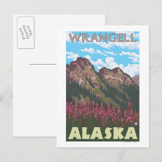 Fireweed & Mountains - Wrangell, Alaska Briefkaart (Voorkant / Achterkant)