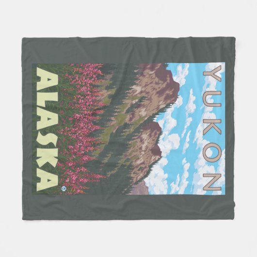 Fireweed & Mountains - Yukon, Alaska Fleece Deken (Voorkant (Horizontaal))