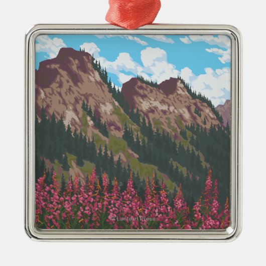 Fireweed & Mountains - Yukon, Alaska Metalen Ornament (Voorkant)