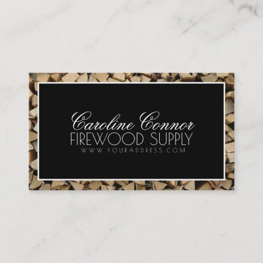 Firewood Supply Logs Black & White Bold Card Visitekaartje (Voorkant)