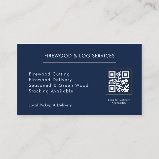 Firewood Supply Service Navy Blue Gold QR Code Visitekaartje (Achterkant)