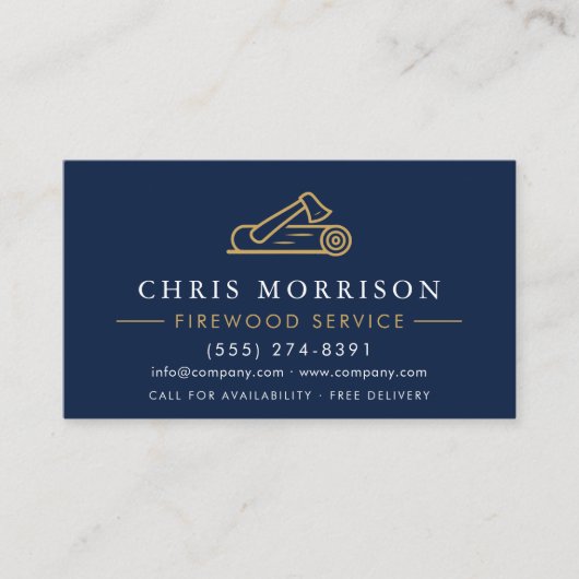 Firewood Supply Service Navy Blue Gold QR Code Visitekaartje (Voorkant)