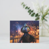 Firework Wonder Raven Watching Night Sky In Styliz Briefkaart (Staand voorkant)