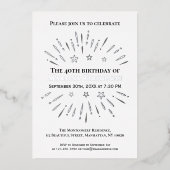 Fireworks 40th Birthday Party Black White Grey Folie Uitnodiging (Voorkant)