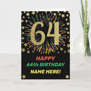 Fireworks 64th Birthday Colorful Rainbow Greeting Kaart