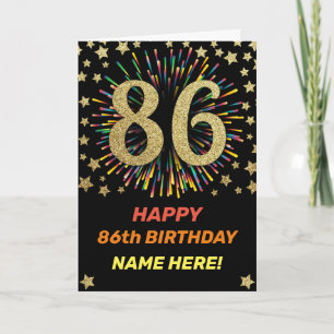 Fireworks 86th Birthday Colorful Rainbow Gold Kaart