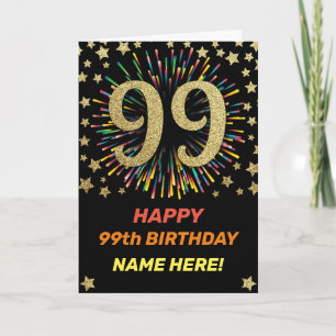 Fireworks 99th Birthday Colorful Rainbow Gold Kaart