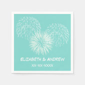 Fireworks Aqua Robin Ei Achtergrond, Naam Monogram Servet (Voorkant)
