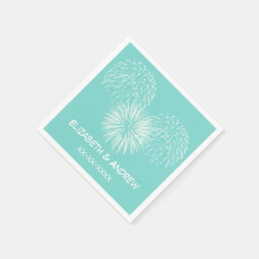 Fireworks Aqua Robin Ei Achtergrond, Naam Monogram Servet (Hoek)