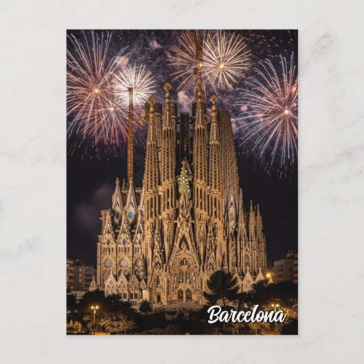 Fireworks at Barcelona La Sagrada Família Spain Briefkaart (Voorkant)