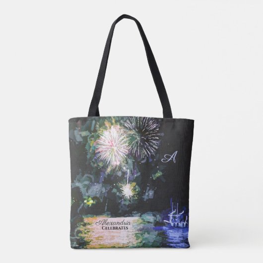 Fireworks Beach Side Boat Waterverf Ocean Custom Tote Bag (Achterkant)