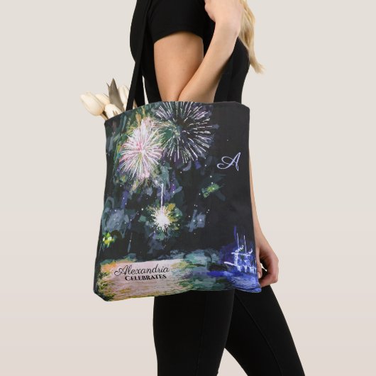 Fireworks Beach Side Boat Waterverf Ocean Custom Tote Bag (Dichtbij)