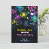 Fireworks Birthday party Invitation Kaart (Staand voorkant)