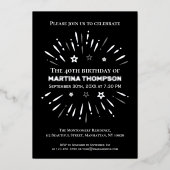 Fireworks Black White Grey 40th Birthday Party Folie Uitnodiging (Voorkant)