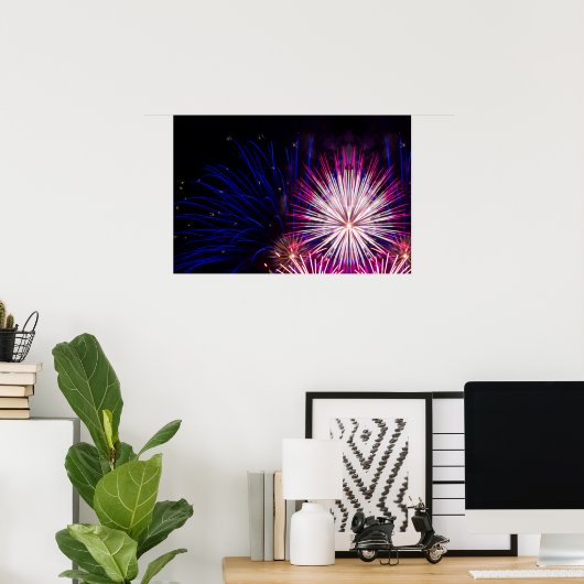 Fireworks Blue Pink en White Poster (Thuiskantoor)