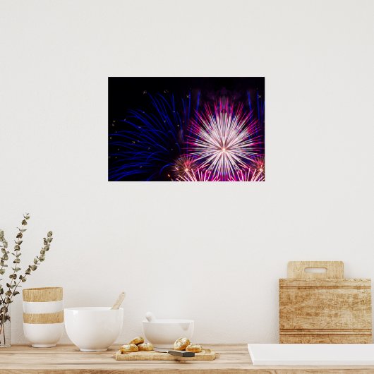 Fireworks Blue Pink en White Poster (Keuken)