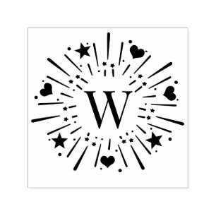 Fireworks Burst Stars Hartjes Centrum 1 Initiaal # Zelfinktende Stempel