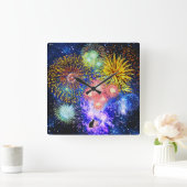 Fireworks Bursts Clock Vierkante Klok (Huis)