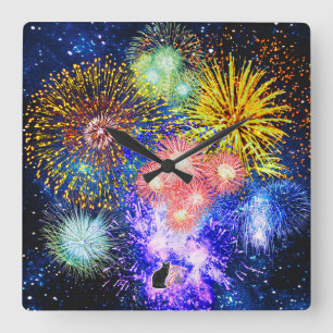 Fireworks Bursts Clock Vierkante Klok