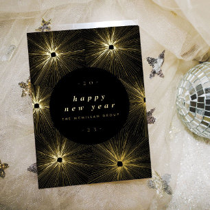 Fireworks Bursts Corporate Gold Foil Holiday Card Folie Feestdagenkaart