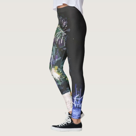 Fireworks Celebrate Boat Waterverf Ocean Leggings (Links)