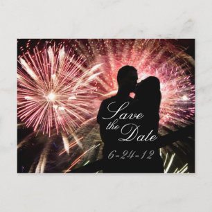 Fireworks Couple Kississer Silhouette Aankondigingskaart