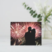 Fireworks Couple Kississer Silhouette Briefkaart (Staand voorkant)