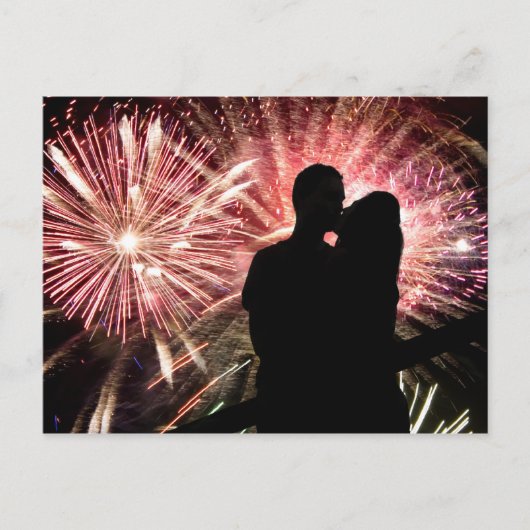 Fireworks Couple Kississer Silhouette Briefkaart (Voorkant)