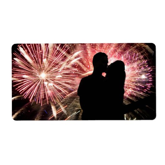 Fireworks Couple Kississer Silhouette Etiket (Voorkant)