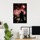 Fireworks Couple Kississer Silhouette Poster (Thuiskantoor)